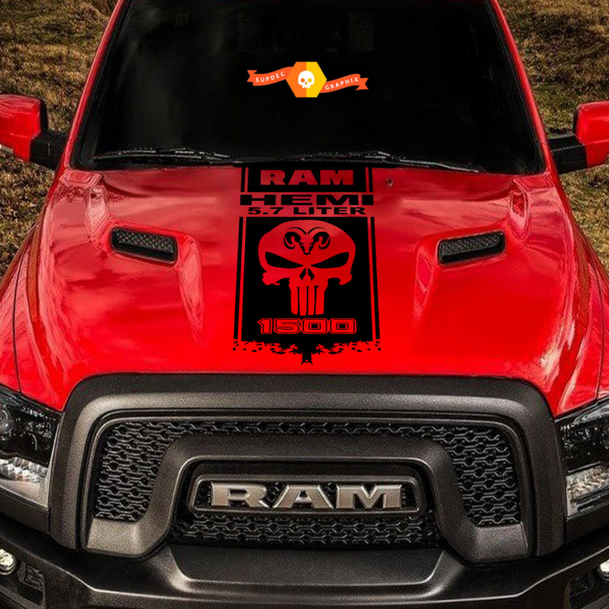 DODGE RAM HEMI 5.7L1500 2500 3500 1x HOOD DECAL graphic vinyl decal sticker logo