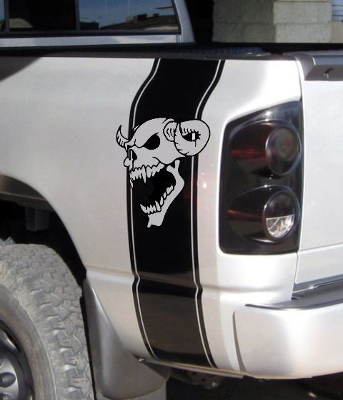2 Truck vinyl Stickers Decals racing stripes Dodge Ram rear bed skull Hemi Mopar Graphics