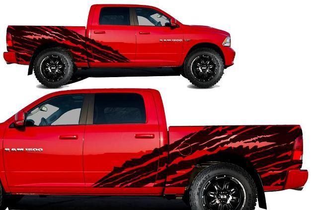 DODGE RAM 1500/2500 (2009-2018) 5.7 BED CUSTOM VINYL Sticker Decal KIT - HALFSIDE TORN