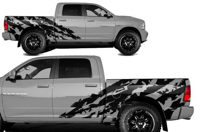 DODGE RAM 1500/2500 (2009-2018) 5.7 BED CUSTOM VINYL Sticker Decal KIT - HALFSIDE SHRED