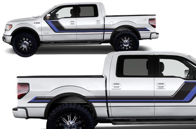 Ford F-150 (2009-2014) Supercrew 5.5 Bed Custom Vinyl Sticker Decal Wrap Kit - Rally Stripes