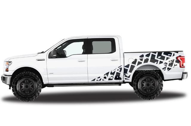 Ford F-150 (2015-2017) Supercrew 5.5 Bed Custom Vinyl Sticker Decal Wrap Kit - Tire Tracks
