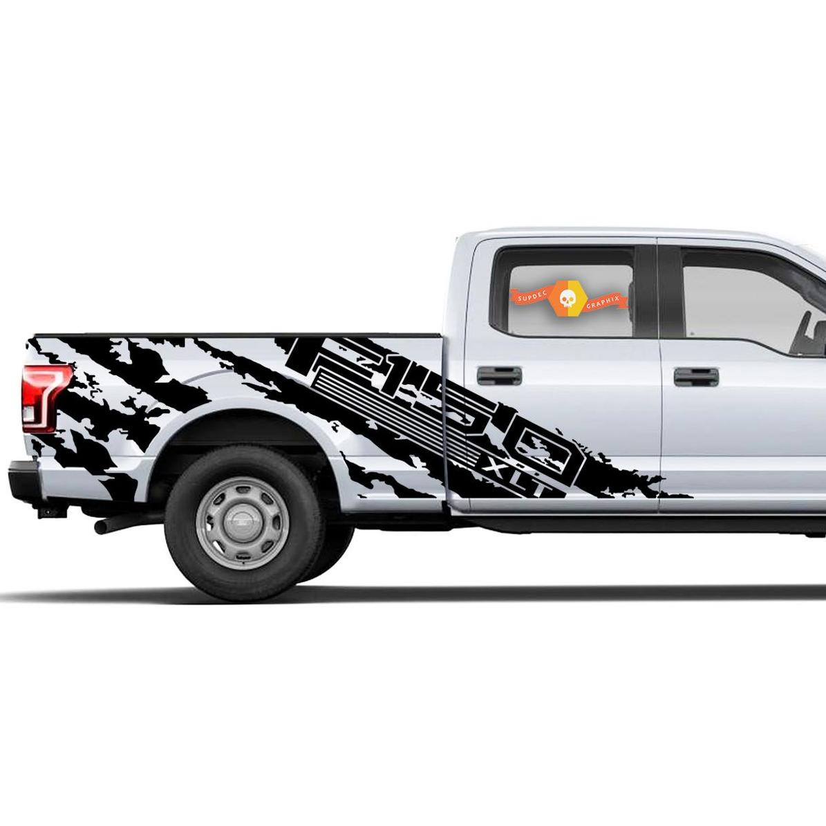 Ford F-150 (2015-2017) Supercrew 6.5 Bed Custom Vinyl Sticker Decal Wrap Kit - F-150 Shreds