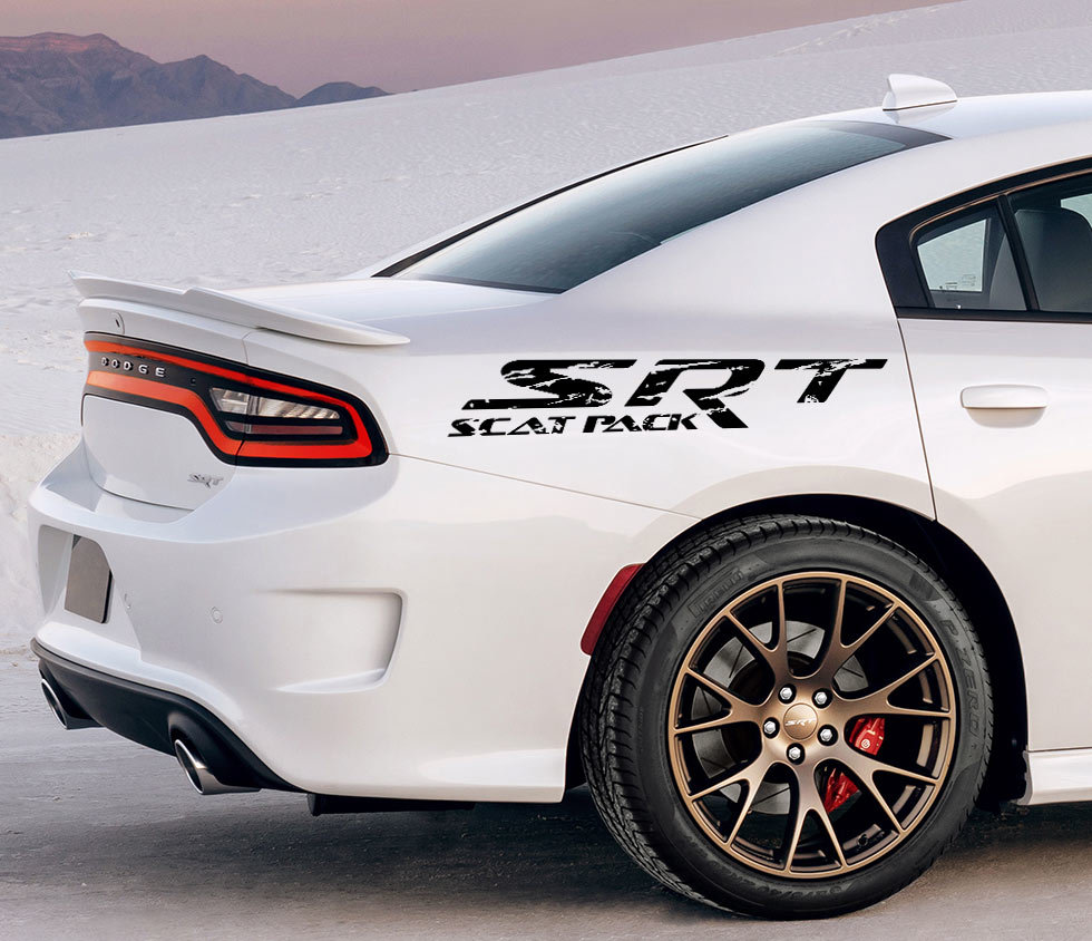 2x SRT SCAT PACK in Grunge Distressed style Side Splash Vinyl Sticker Decal for Dodge Charger Challenger Scatpack