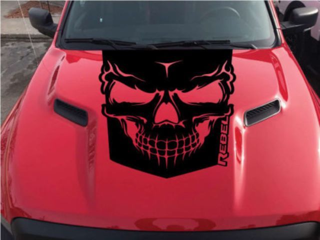 2015-2017 Dodge Ram Rebel Graphic Skull Hood Truck Vinyl Sticker Decal Options Color