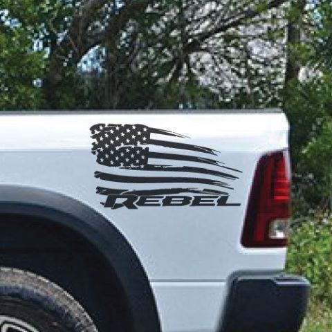 Dodge Ram Rebel American Flag Distressed Side Logo Truck Vinyl Sticker Decal Graphic