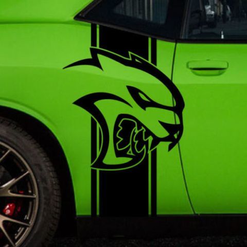 Dodge Challenger Hell Cat Side Stripe Logo Vinyl Sticker Decal Graphic HellCat Chrome