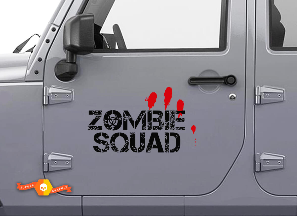 Pair Zombie Squad Outbreak Response Jeep Blood Door Sticker Decal Vehicle Truck Car Vinyl 