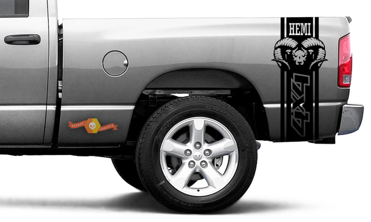2x BED STRIPES Sticker Decal Ram 1500 Crew Cab Big Horn 2500HD R/T Sport 5.7 LT 4x4 HEMI