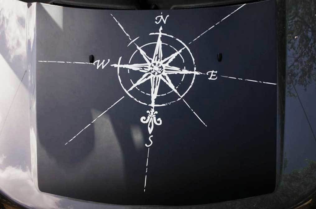 Compass Hood Blackout 2 Colors Graphic Vinyl Sticker Decal Custom size fits to Jeep Land Rover Toyota