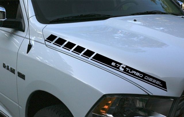 Dodge Ram 2 vinyl hood stripes 6.7L turbo diesel Stickers Decals Hemi Mopar Graphics Rt 2023