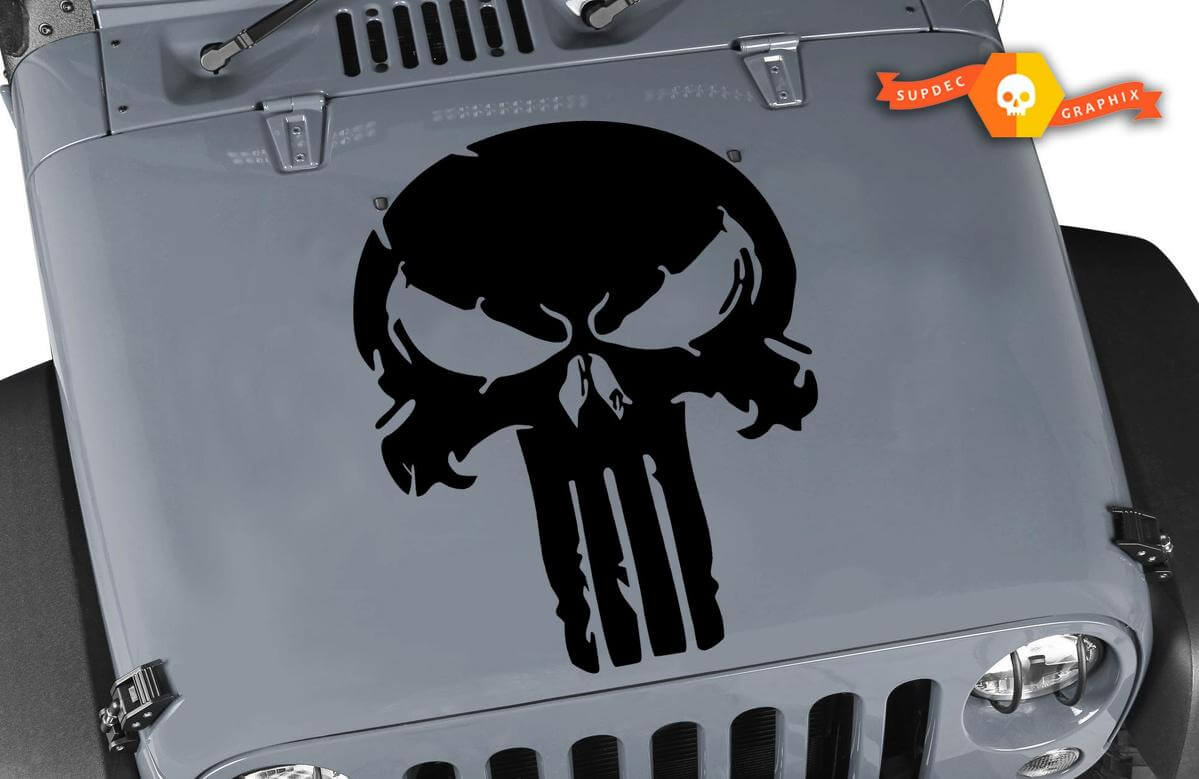 Distressed Punisher Skull Vinyl Sticker Decal Jeep Hood Ford Chevy Dodge