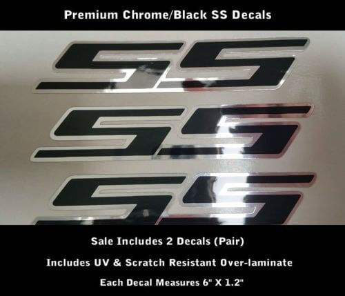 SS Stickers Decals Camaro Chrome Black Hood Scoop Pair 6