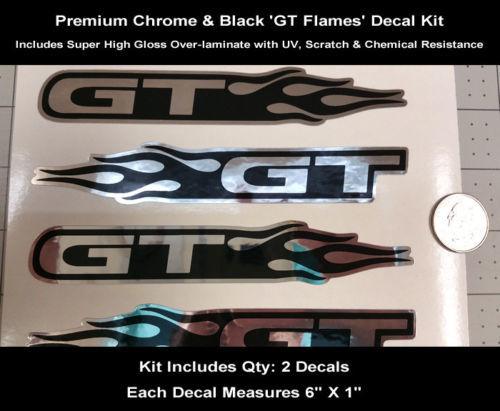 Ford Mustang GT Flames Chrome Sticker Decal Kit Pair Hood Fender 6