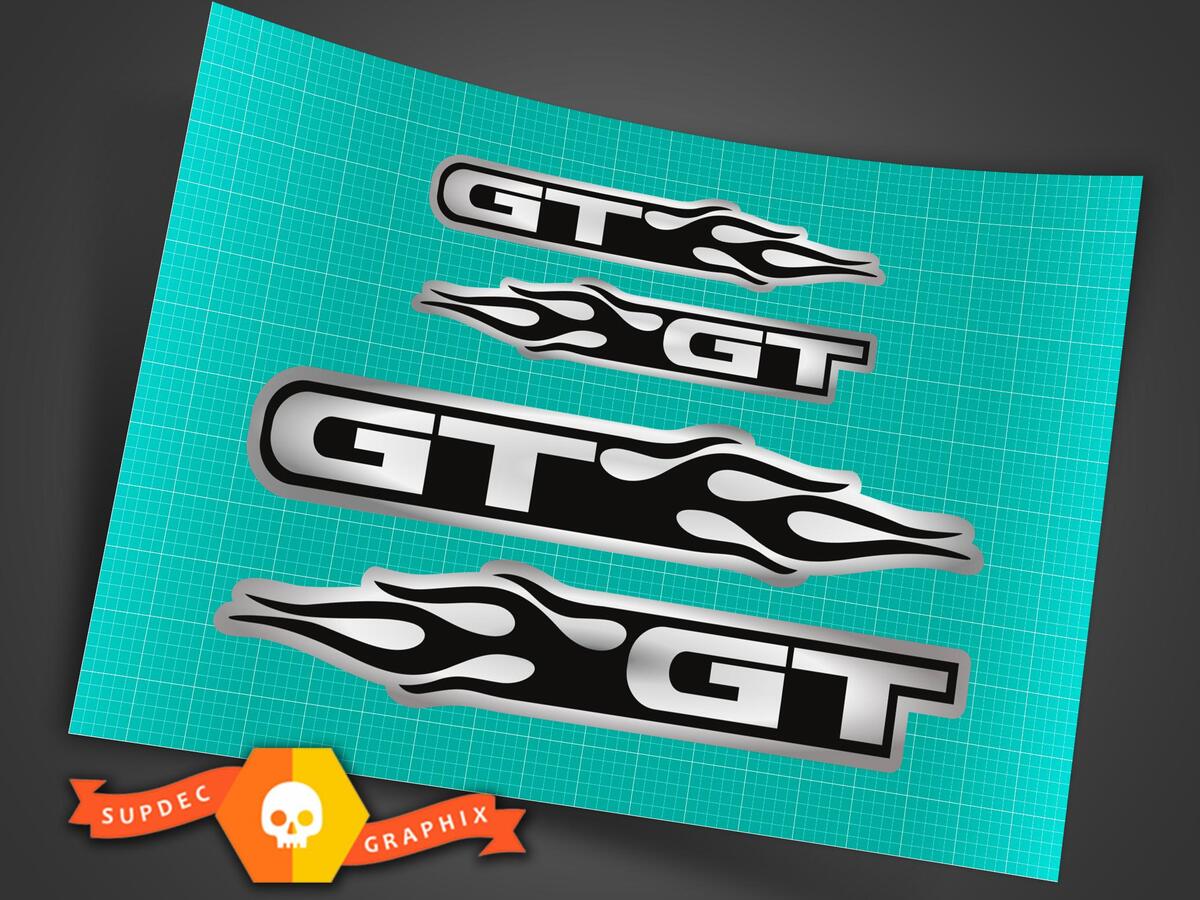 Ford Mustang GT Flames Chrome Stickers Decals Kit 2pcs Large Size 7.5 Inch