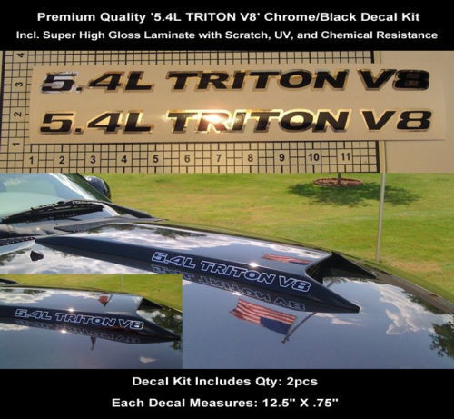 5.4L Ford Triton F150 F250 Chrome Black Sticker Decal Kit 2pcs 12.5 Inch Hood Scoop 0113
