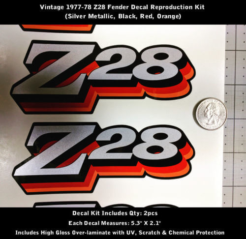 Z28 Camaro Sticker Decal Kit 2pcs Fender 1977 1978 Vintage Red Orange 5.3