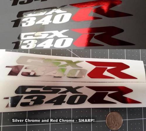 1340 R Hayabusa GSXR Chrome & Red Chrome Sticker Decal Kit 2pcs Premium 0175