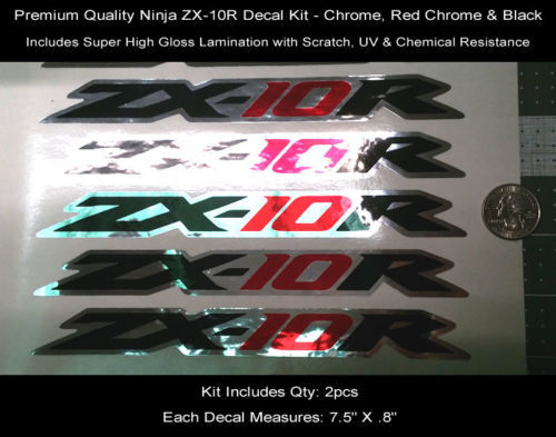 Ninja ZX10R Tail Sticker Decal Kit 2pcs 08-09 Chrome Red Black 7.5 Inches 0121