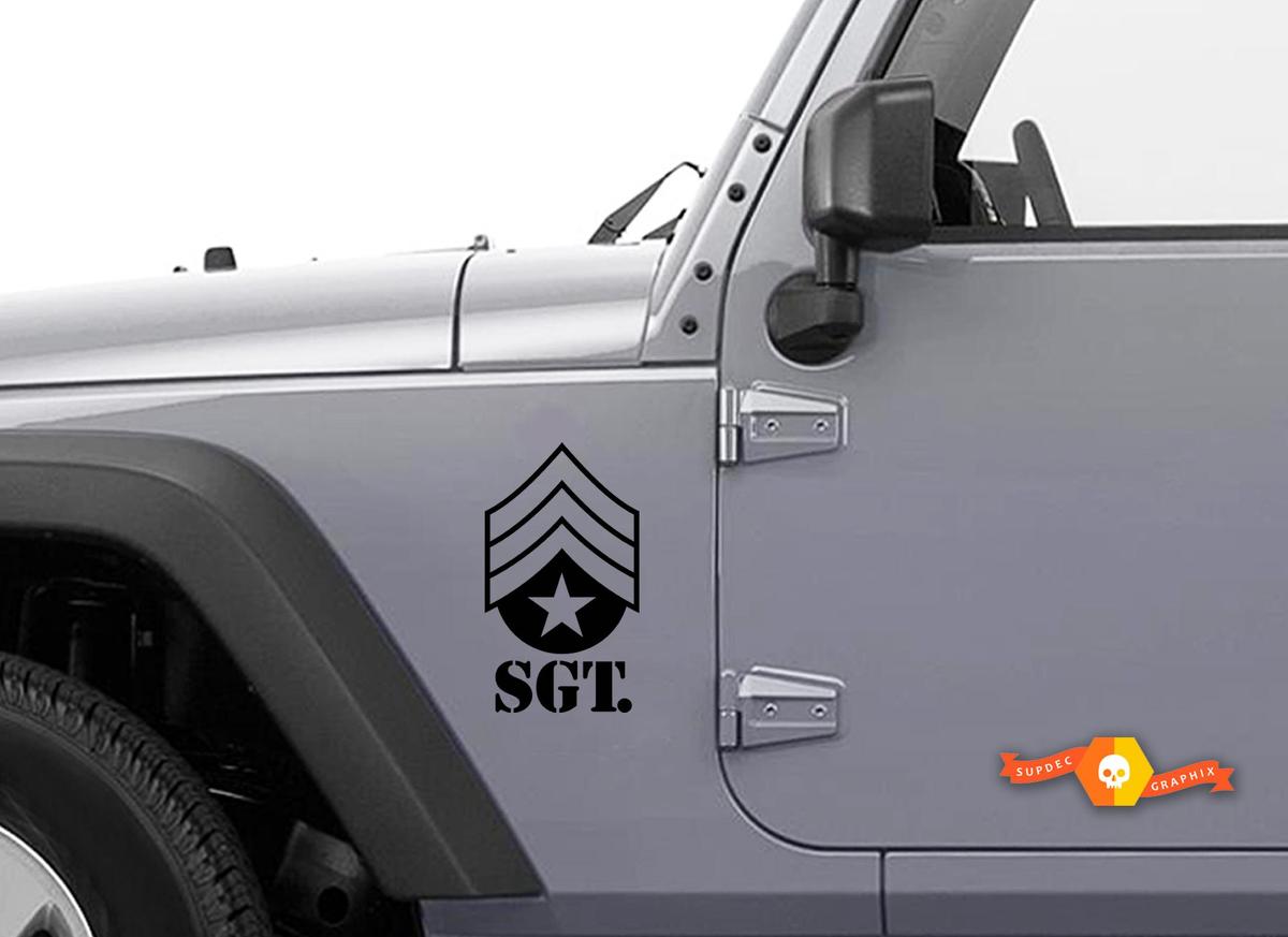 Jeep Wrangler Side Hood Decal Kit - Military Sgt. Matte Black Sticker TJ LJ JK