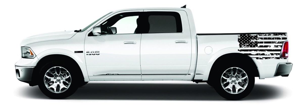 RAM 1500 2500 3500 AMERICAN FLAG BED Sticker Decal SET DODGE MOPAR HEMI DIESEL 2017