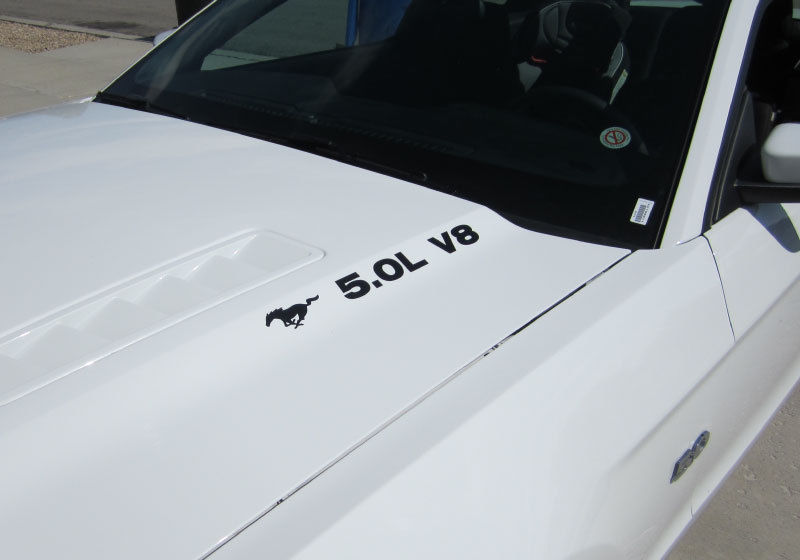 FORD MUSTANG 5.0 V8 WITH PONY HOOD DECAL PAIR 2011 - 2020 VINYL STICKER