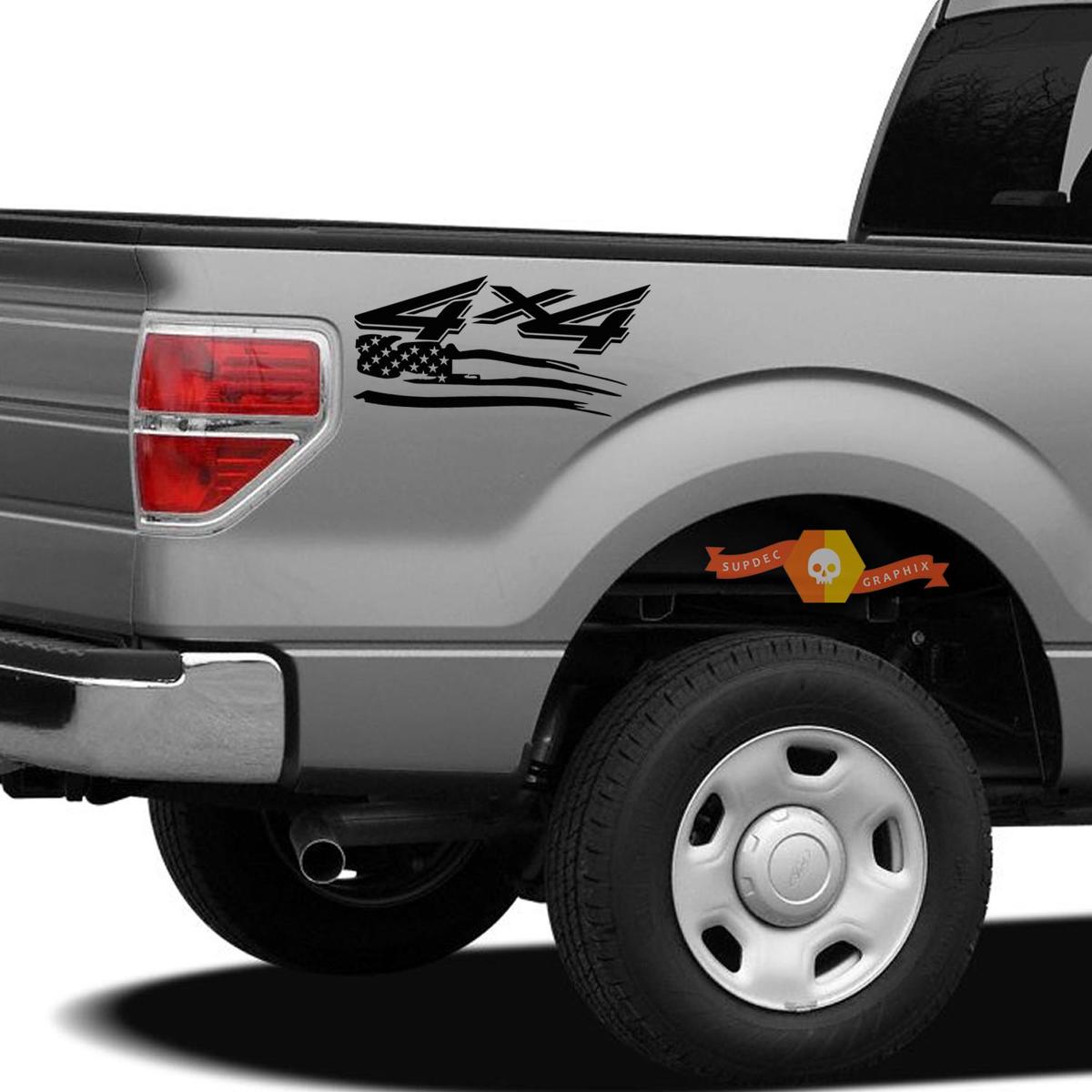4x4 Off Road US Flag Truck Bed Sticker Decal Set GLOSS BLACK for Ford F-150 Super Duty
