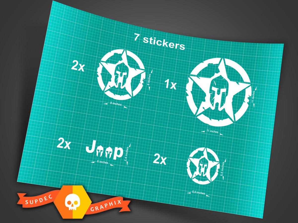 7x Jeep Spartan STAR Decal stickers hood door fender TJ JK CJ YJ JL rubicon