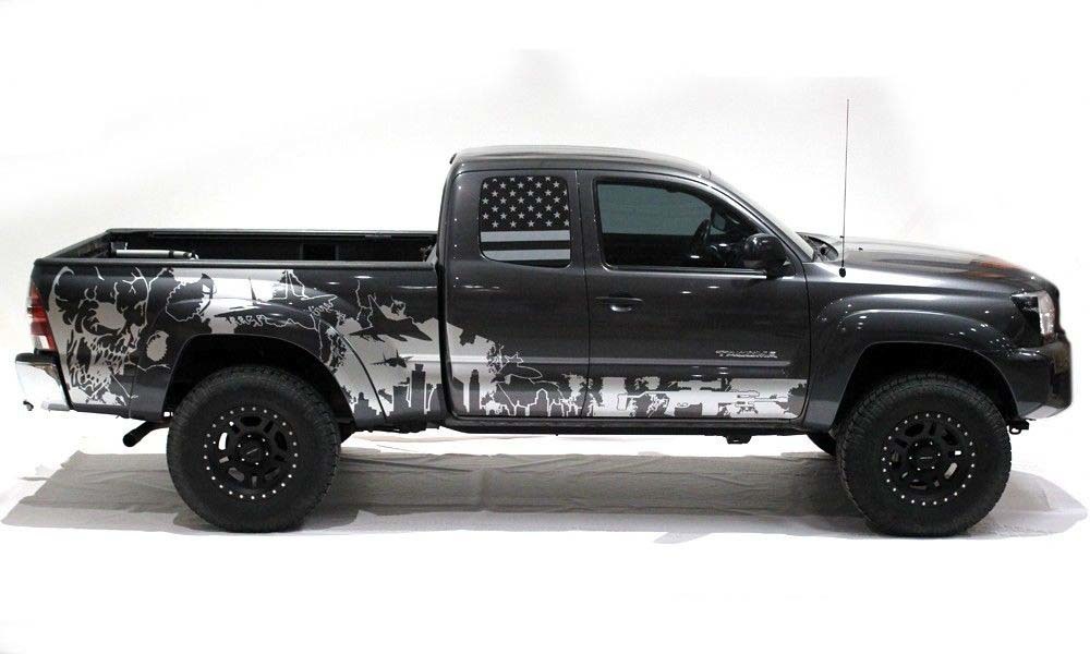 Custom Vinyl Sticker Decal Wrap Kit WAR ZONE for 05-12 Toyota Tacoma 2D Long Bed SILVER