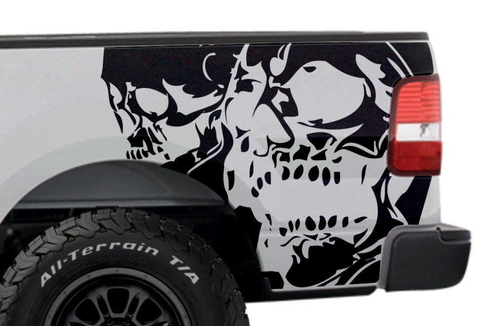Vinyl Graphics Rear Sticker Decal DOUBLE SKULL Wrap Kit for Ford F-150 Truck 04-08 BLACK