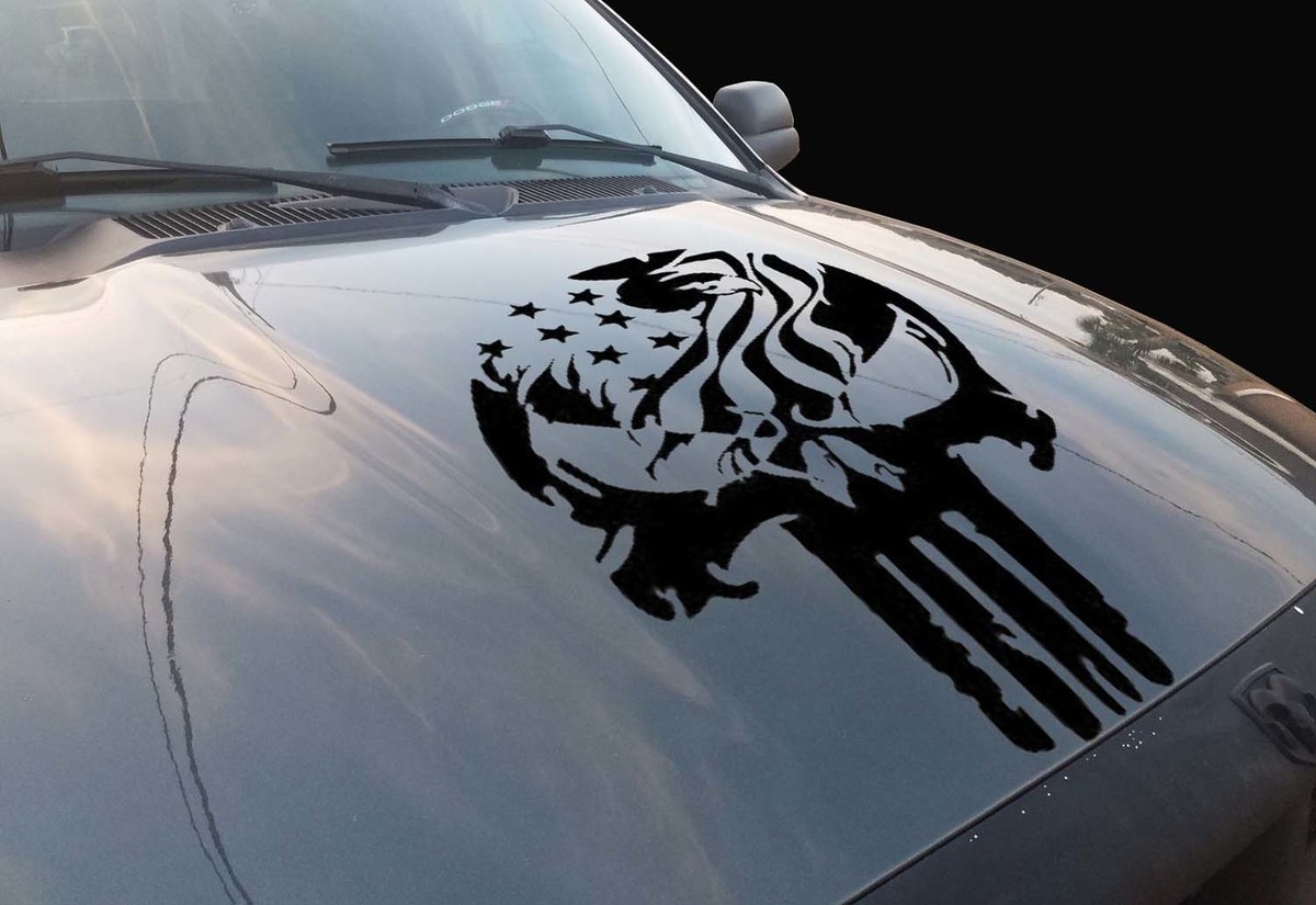 Punisher Eagle Skull Vinyl Hood Sticker Decal fits All Ford Ram Chevy Nissan Toyota Jeep