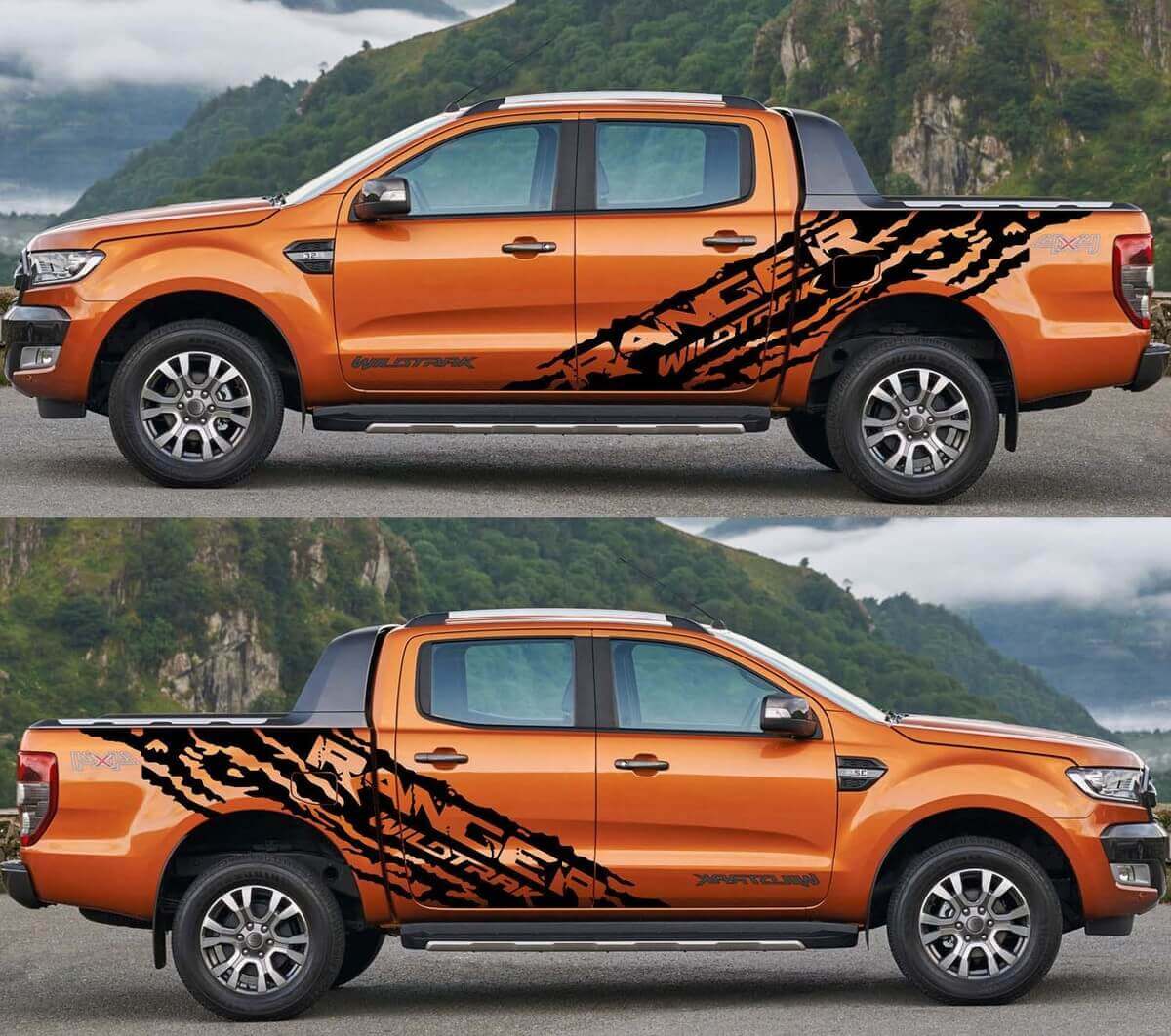 2X Ford Ranger Wildtrak kubwa upande Vinyl Decals graphics stika

