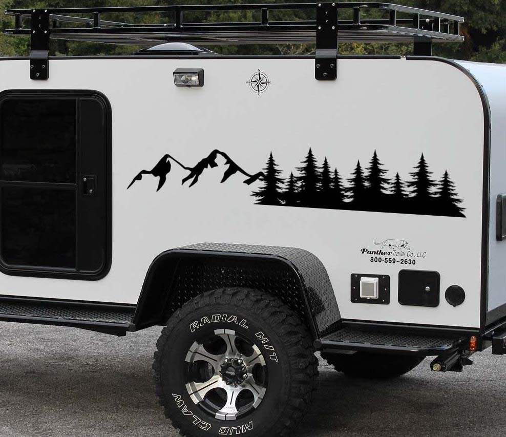 Forest and mountains car accessories graphic tree decal vehicle body sticker window door camper rv truck trailer suv custom nature scene