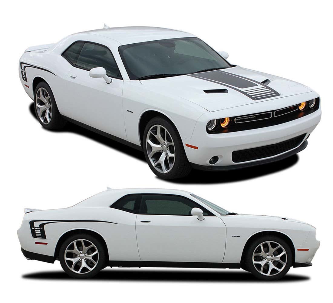 Dodge Challenger CUDA STROBE Stripe: Hood Stickers Decals and Side Vinyl Graphic Stripe fits 2008-2019