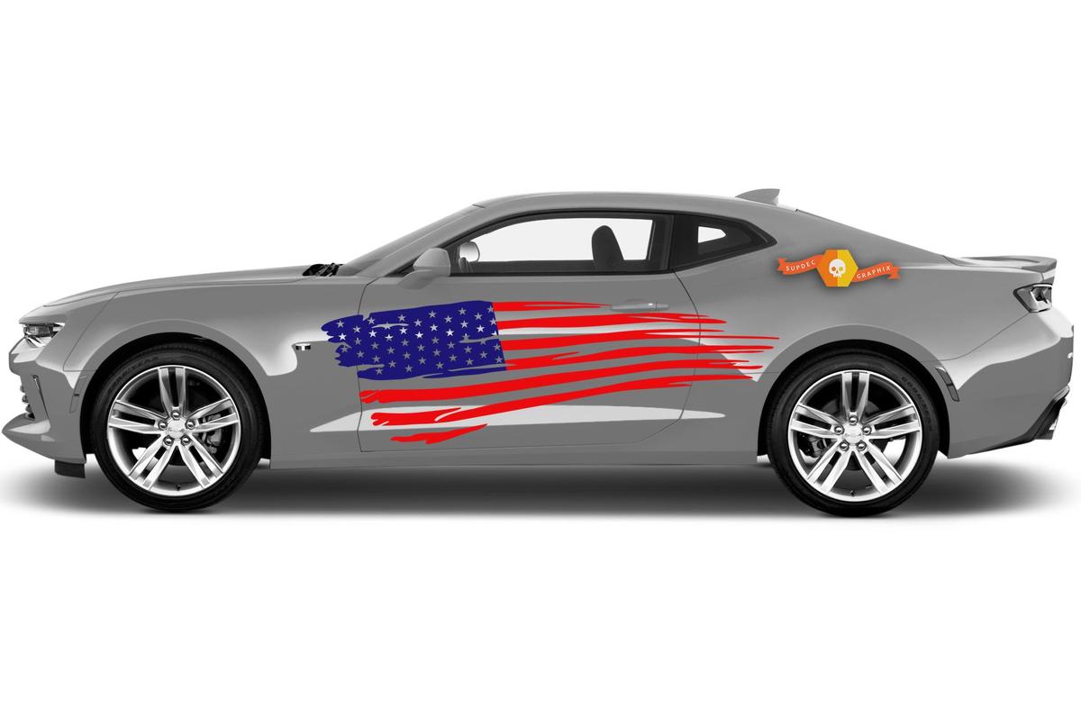 Pair of USA American Flag Stripe Kit Universal Fit for many Vehicles 2 colors Vinyl Decals Stickers 