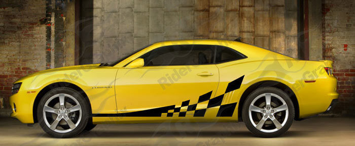 2010-2015 Camaro Side Accent Checker Flag Stripe Kit Vinyl Decals Stickers 