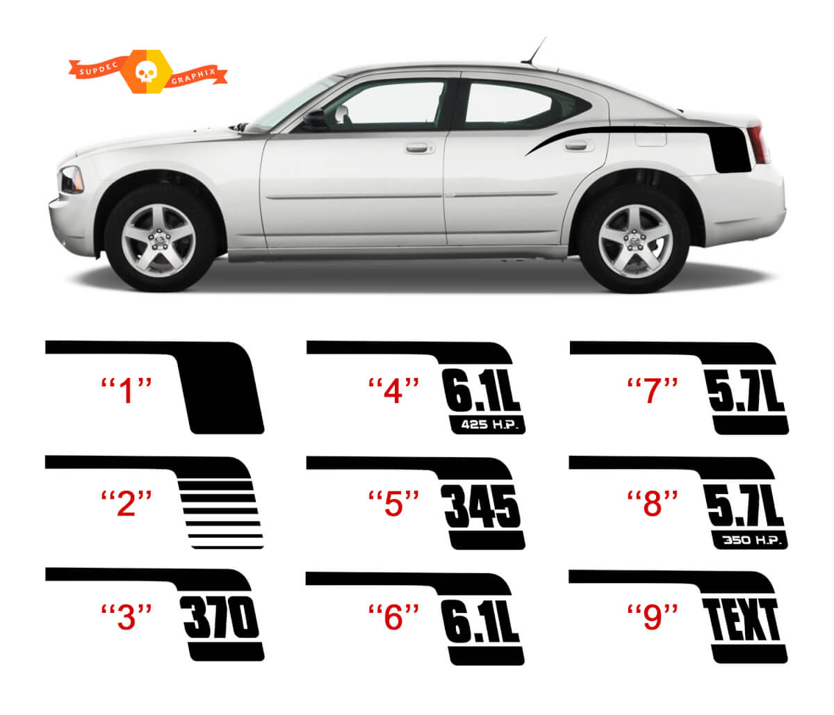 2006-2010 Charger Quarter Panel Cuda Style Retro Hockey Stick Kit 345 370