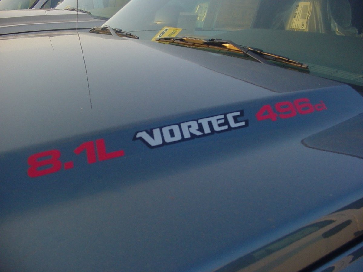 8.1L Vortec 496ci three colored Hood Stickers Decals : Fits Chevrolet Silverado GMC Sierra Avalanche Trucks