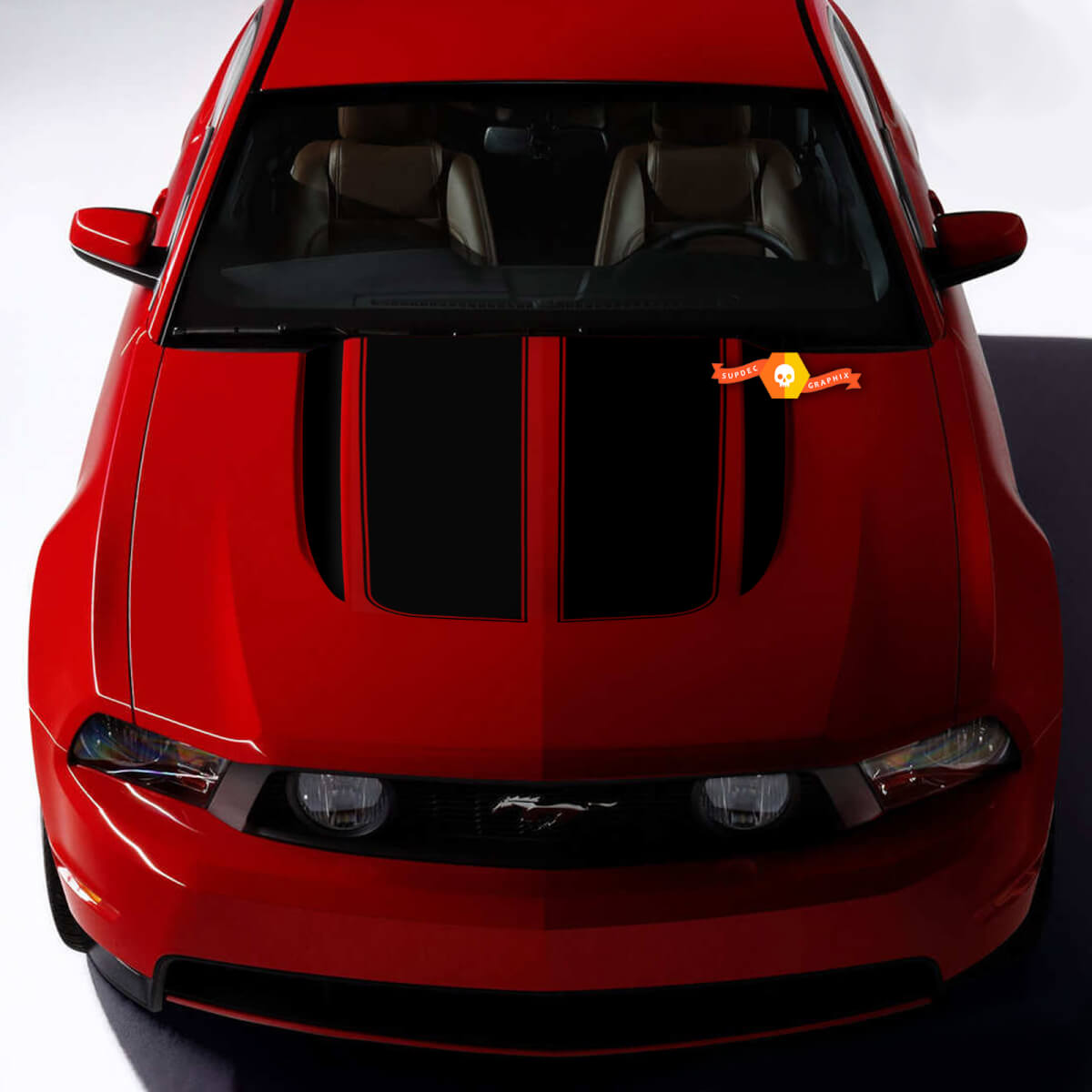 Hood Blackout Sticker Decal Outline with Side Spear Stripes fit to Ford Mustang 2005-2024