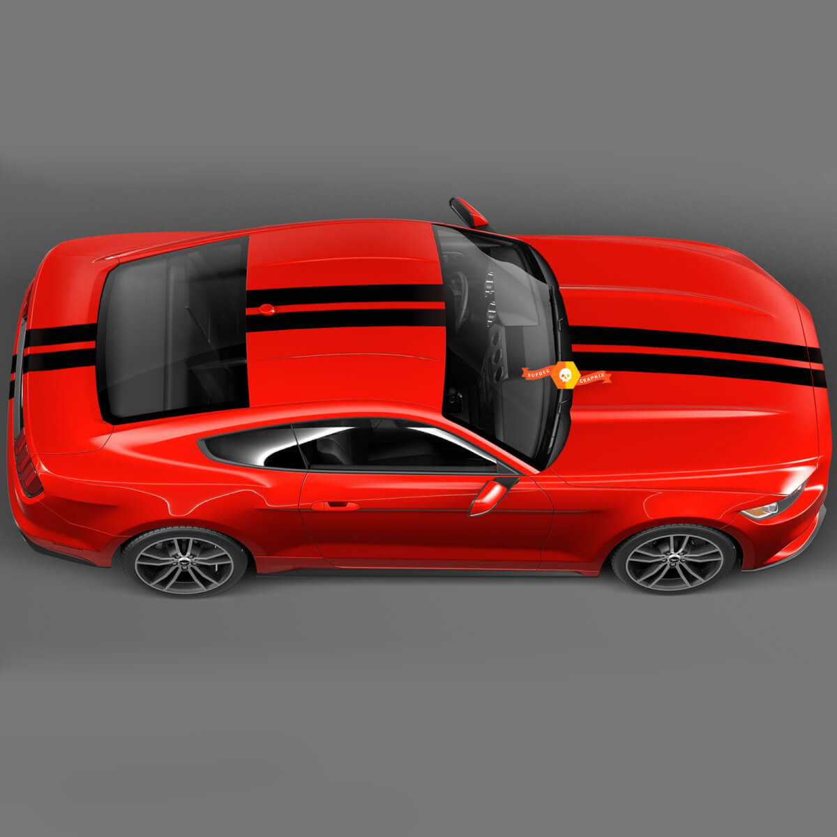 Racing Rally Dual Stripes Over the Top of Ford Mustang 2005 - 2024 Decal Stickers
