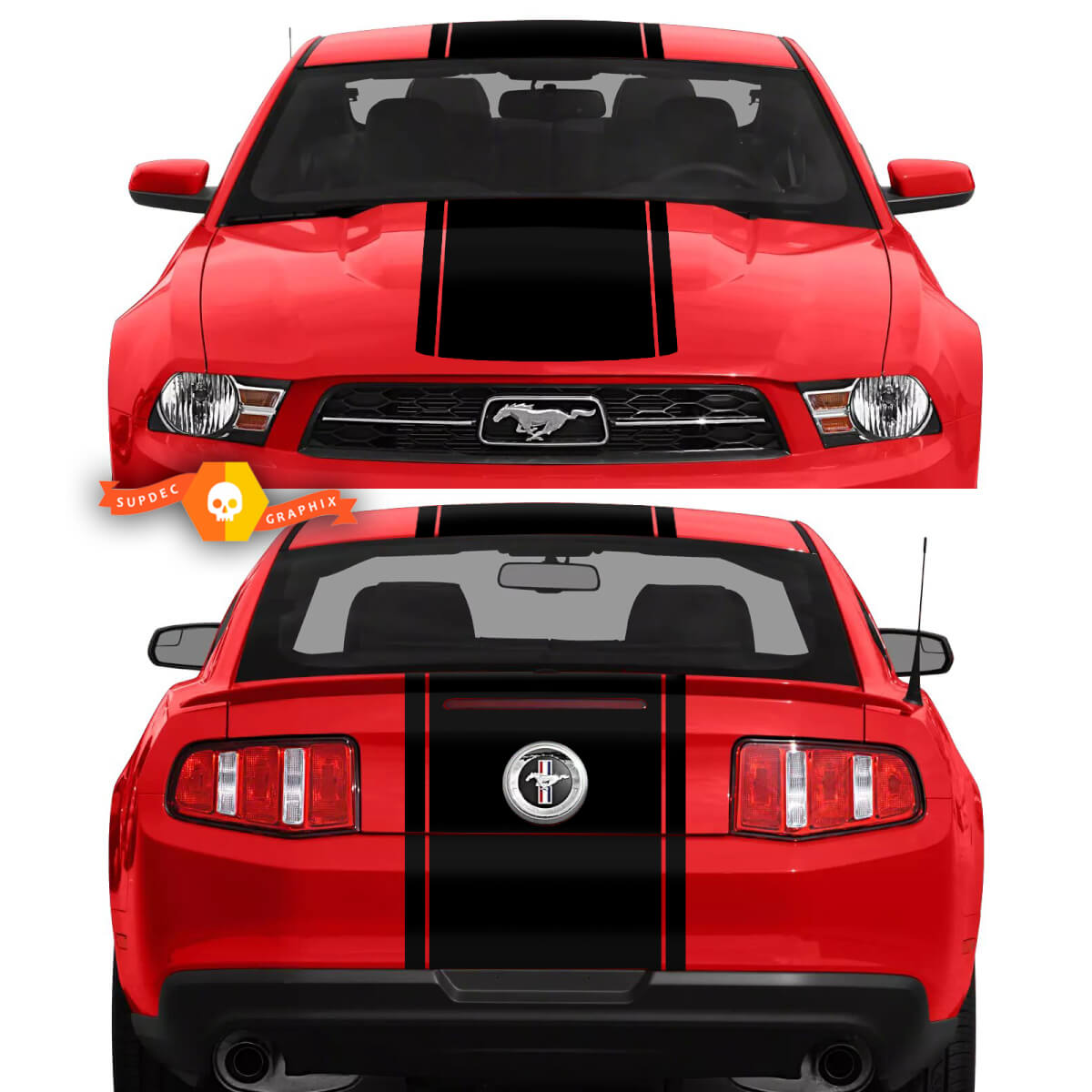 Ford Mustang Rally Hood and Trunk Full Body Stripes Decals Stickers