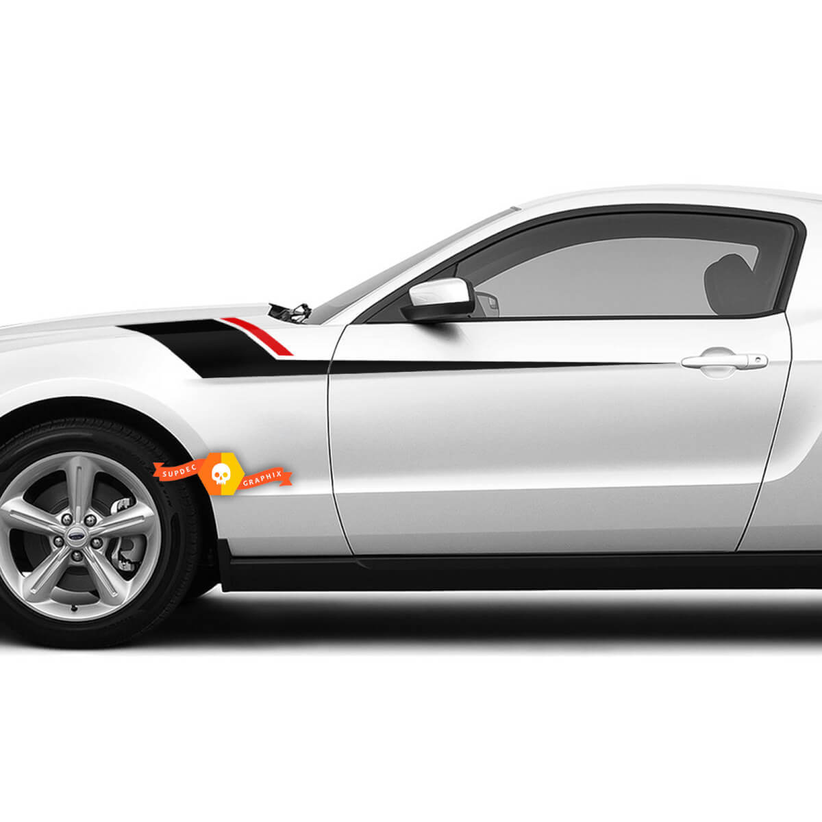 Fender Side Stripes with Red stripe Stickers Decals for Ford Mustang 2005 - 2024