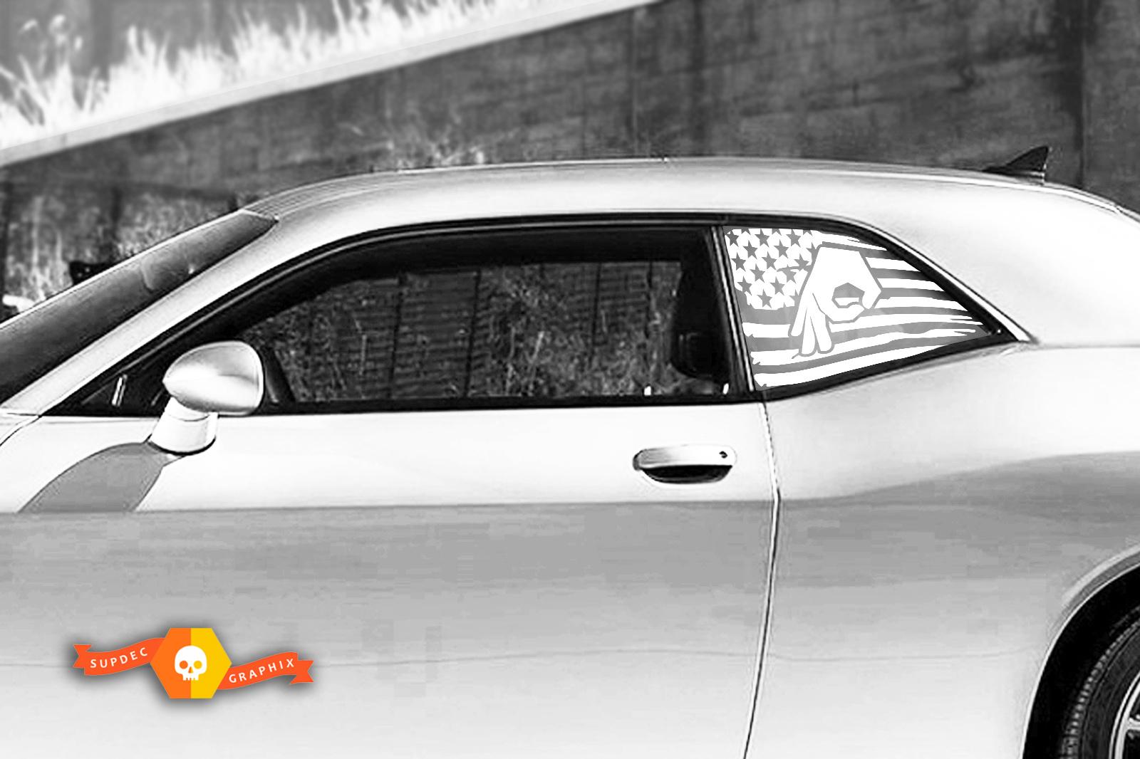 2 Dodge Challenger Window Costom US flag Vinyl Windshield Decal Graphic Stickers 