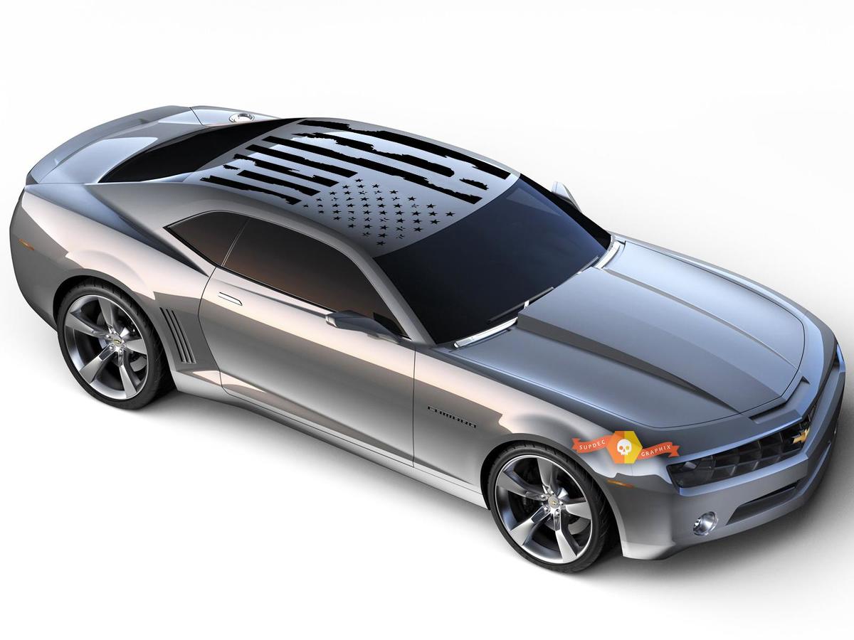 Camaro Distressed American Flag Roof Panel Vinyl Sticker Decal Choose Color 2010-2018