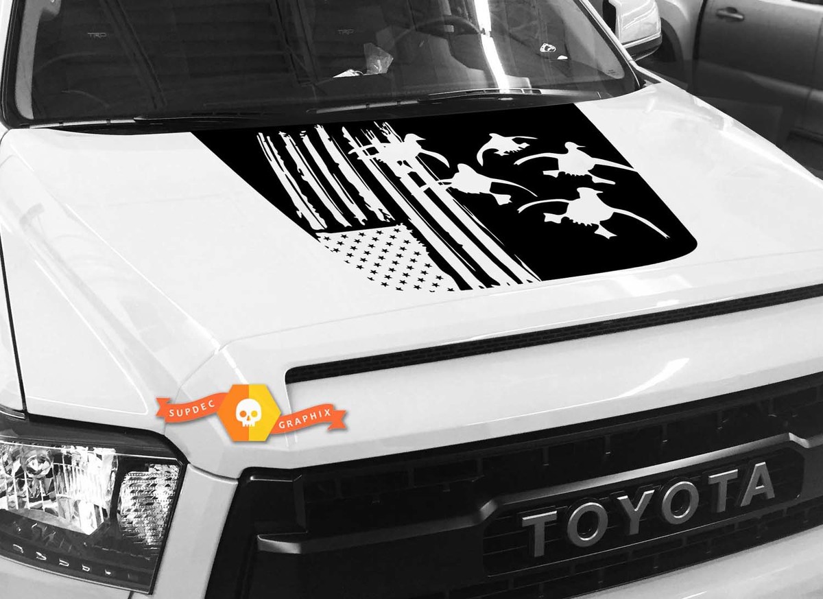 Hood USA Distressed Flag Ducks graphics Sticker Decal for TOYOTA TUNDRA 2014 2015 2016 2017 2018 #11