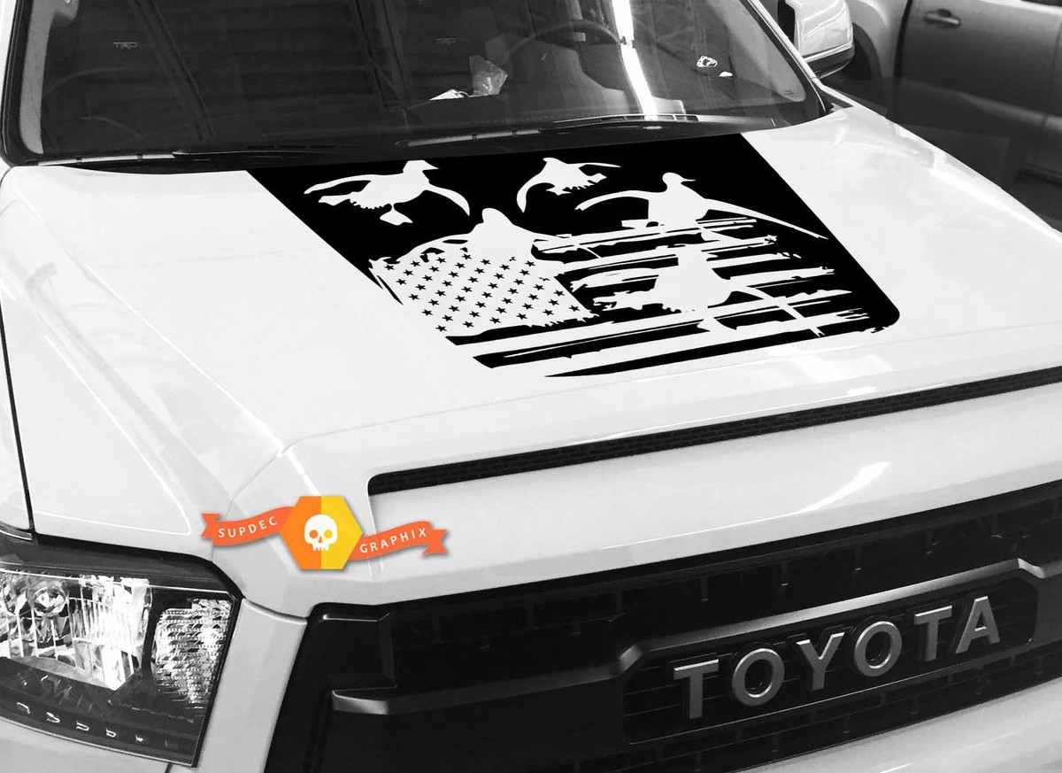 Hood USA Distressed Flag Ducks graphics Sticker Decal for TOYOTA TUNDRA 2014 2015 2016 2017 2018 #16
