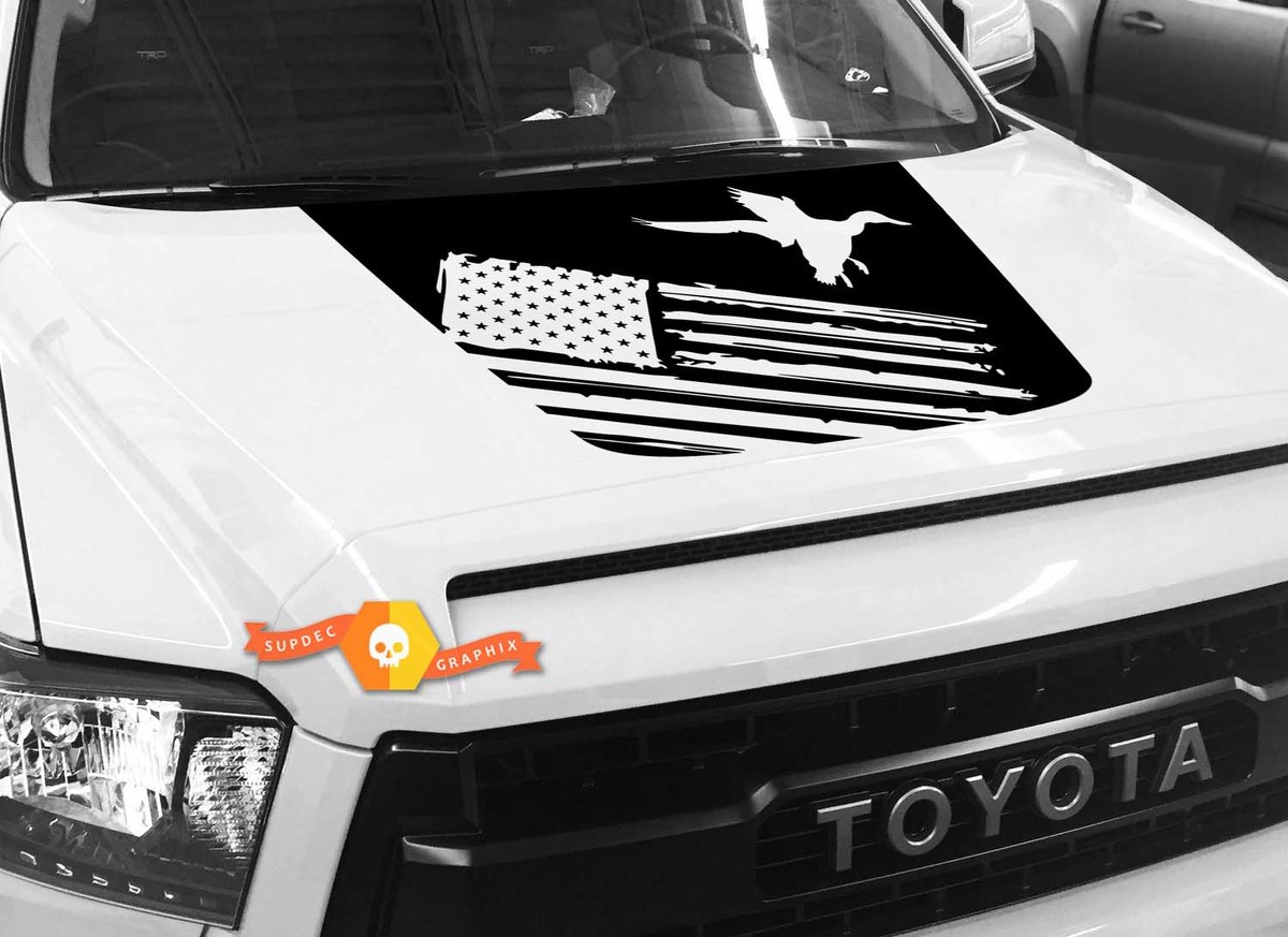 Hood USA Distressed Flag Duck graphics Sticker Decal for TOYOTA TUNDRA 2014 2015 2016 2017 2018 #19