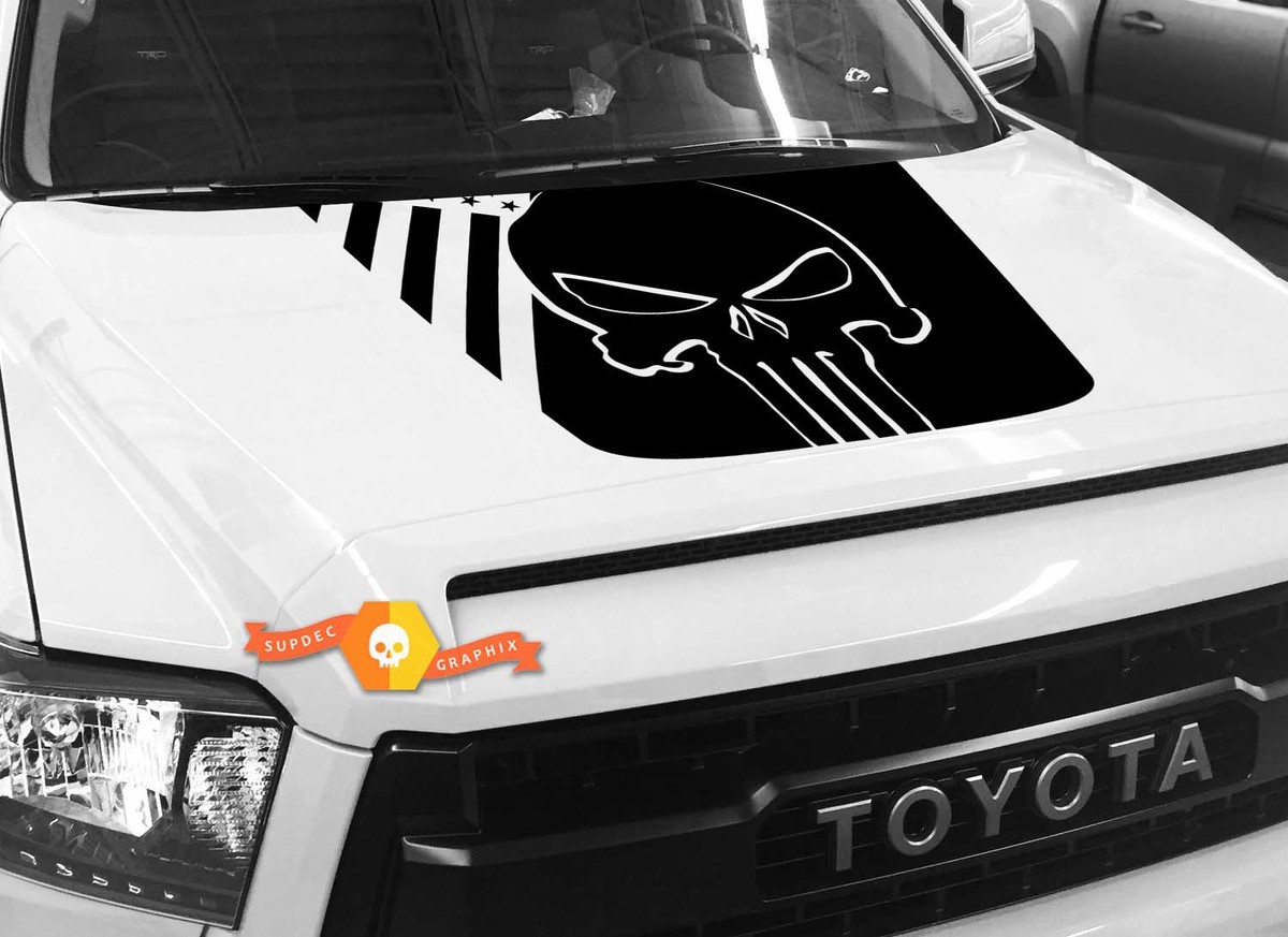 Hood USA Distressed Punisher Flag graphics Sticker Decal for TOYOTA TUNDRA 2014 2015 2016 2017 2018 #31