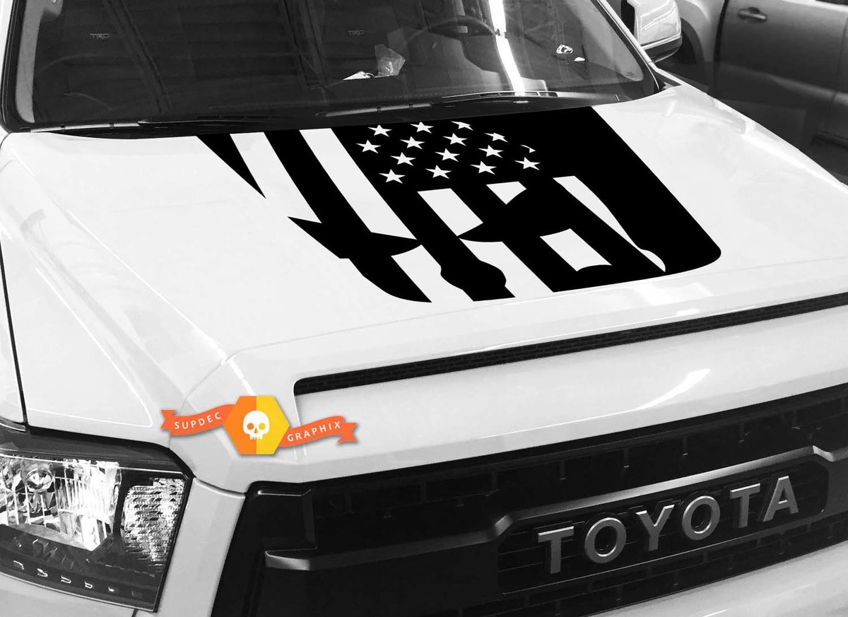 Hood USA Distressed Punisher Flag graphics Sticker Decal for TOYOTA TUNDRA 2014 2015 2016 2017 2018 #35