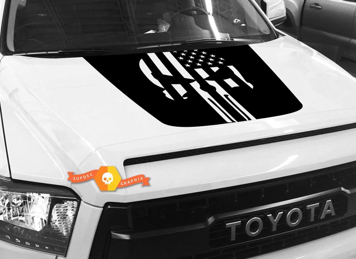 Hood USA Distressed Punisher Flag graphics Sticker Decal for TOYOTA TUNDRA 2014 2015 2016 2017 2018 #37
